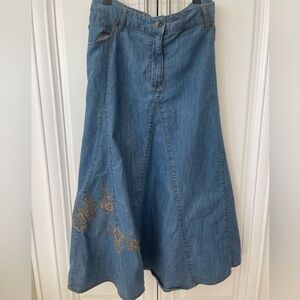 Faded Glory blue maxi long embroidered floral denim jean skirt plus size 18!